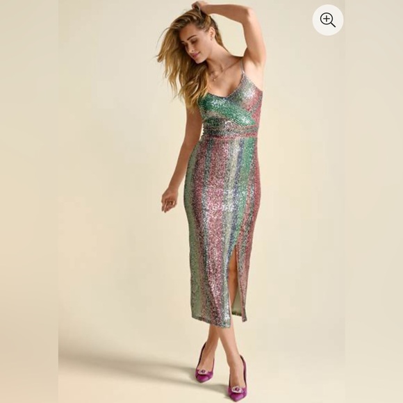 NWOT Striped Sequin MIDI Dress - Picture 1 of 5